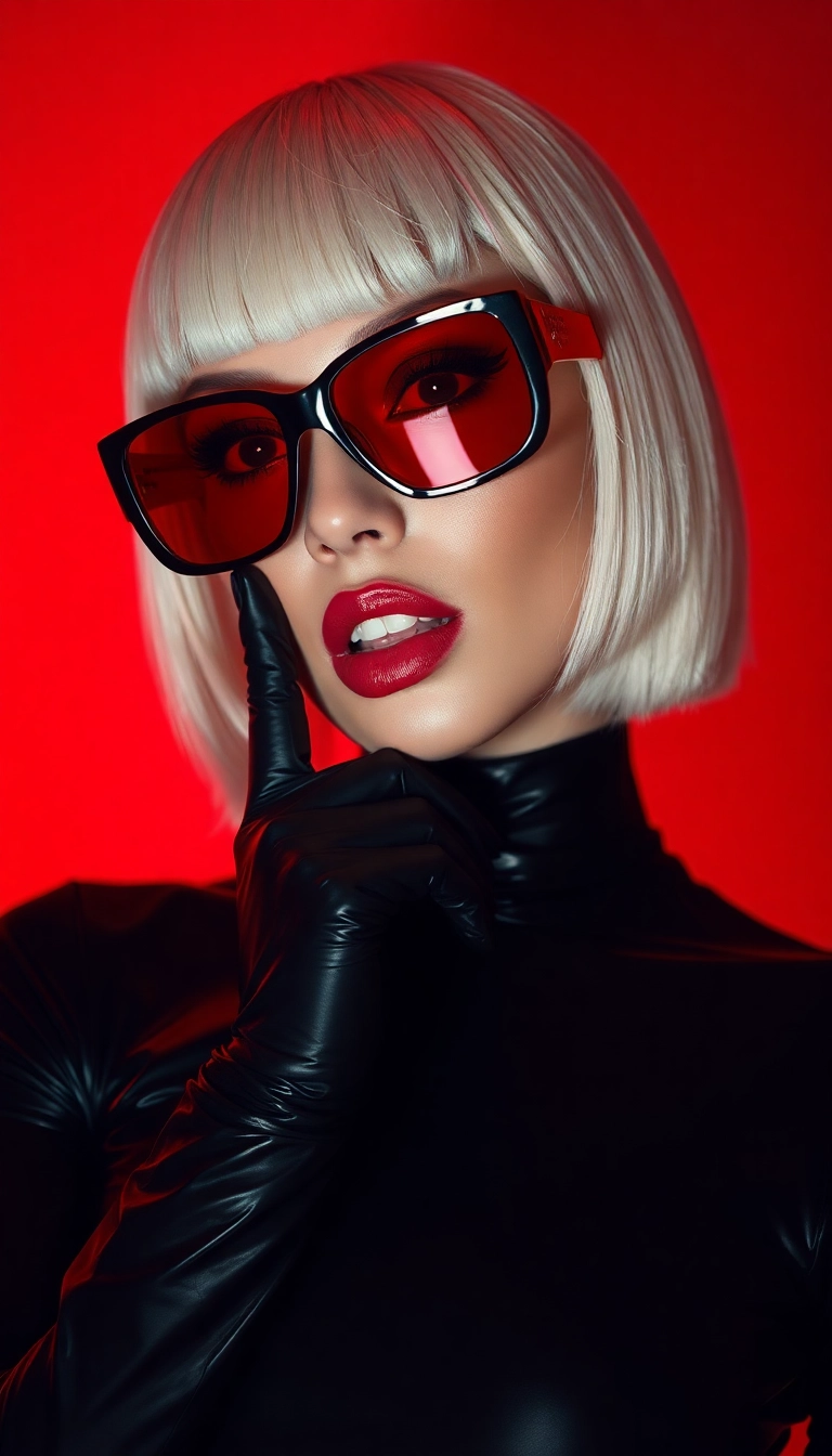 Best AI Y2K Woman Fashion Model in Black and Red Phone Appealing Background